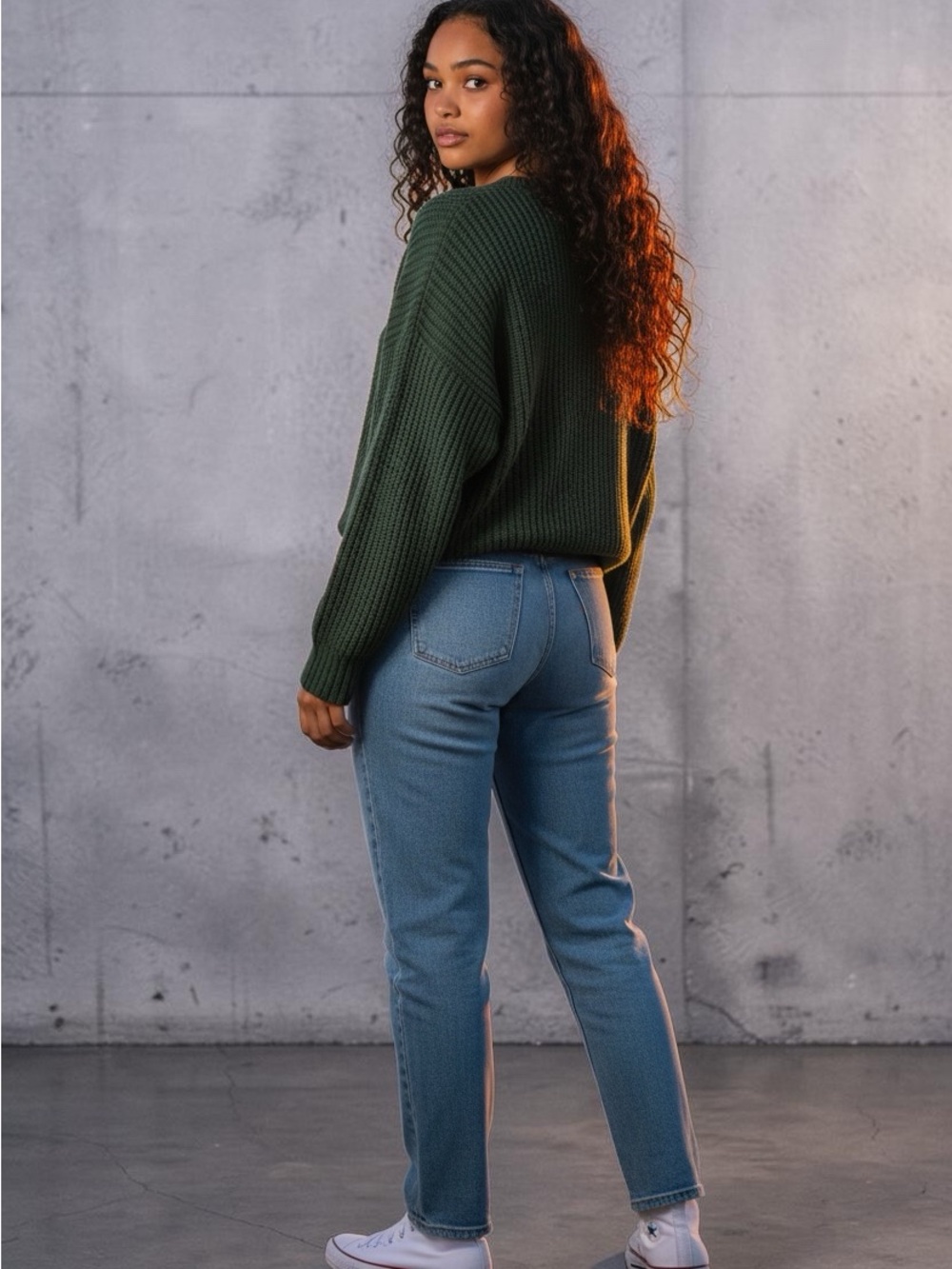 Elodie Forest Green Ribbed Knit Sweater - Women's